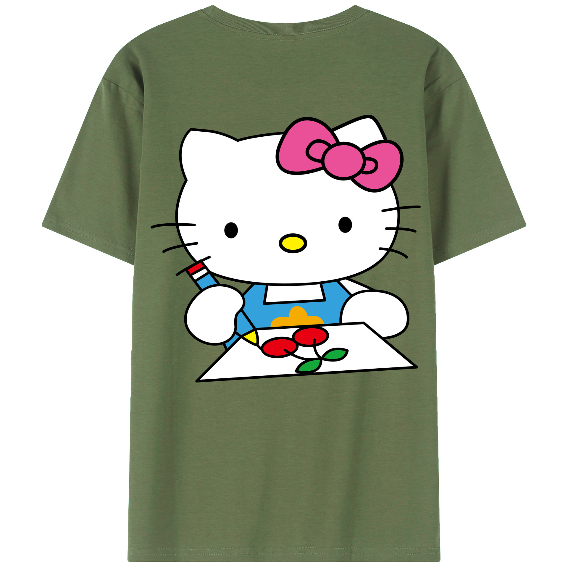 （画像用） Hello Kitty ハローキティ 綿100％ メンズ半袖Tシャツ（バックプリント） 通気性